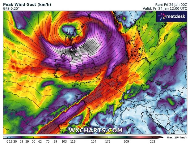 英国天气：风暴Éowyn地图显示最后一个地区受到114英里每小时混乱离开英国