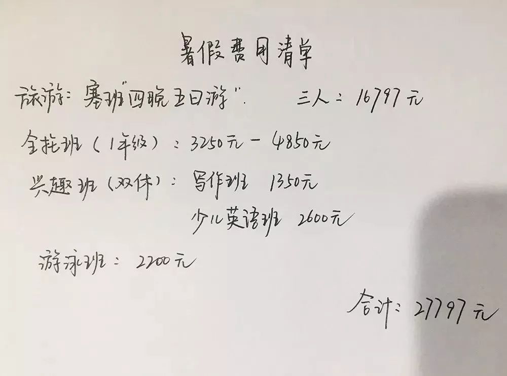暑假账单揭晓，家长晒出巨额花费，已超两万元